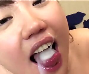 Little Japanese Swimmer gets her pretty face cum covered - Japanese Bukkake